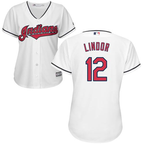 Indians #12 Francisco Lindor White Women's Home Stitched MLB Jersey - Click Image to Close